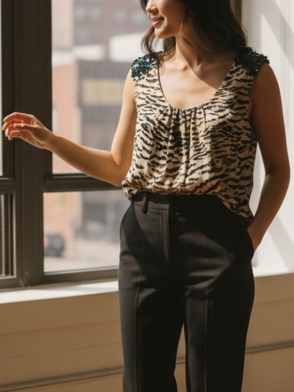 Silk Blouse with Sequin Shoulders